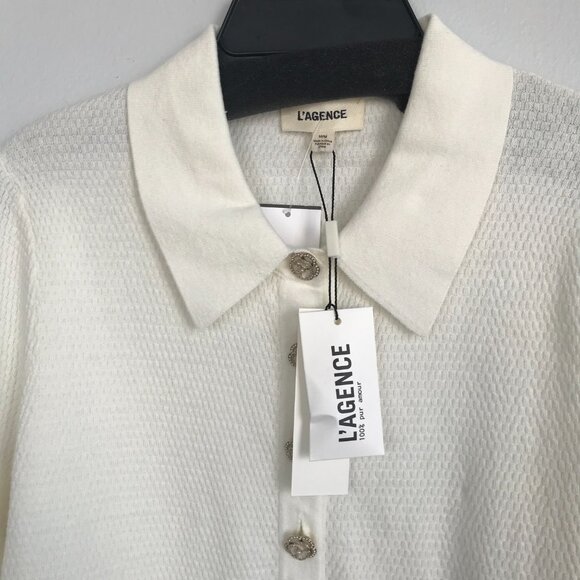 L'AGENCE White Sweater with Button Detail - Picture 2 of 5